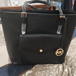 Michael Kors Jet Set Large Black Tote Bag with Gold Accents